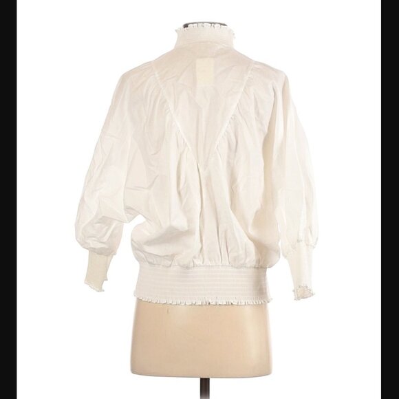 MAJE Blouse S NWT Libou Popeline Victorian Smocked Batwing Ecru White Luxury - Picture 12 of 16